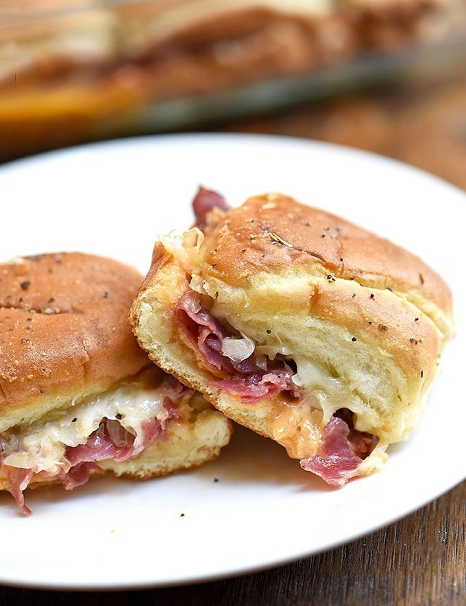 Hot Pastrami Sliders on a serving plate