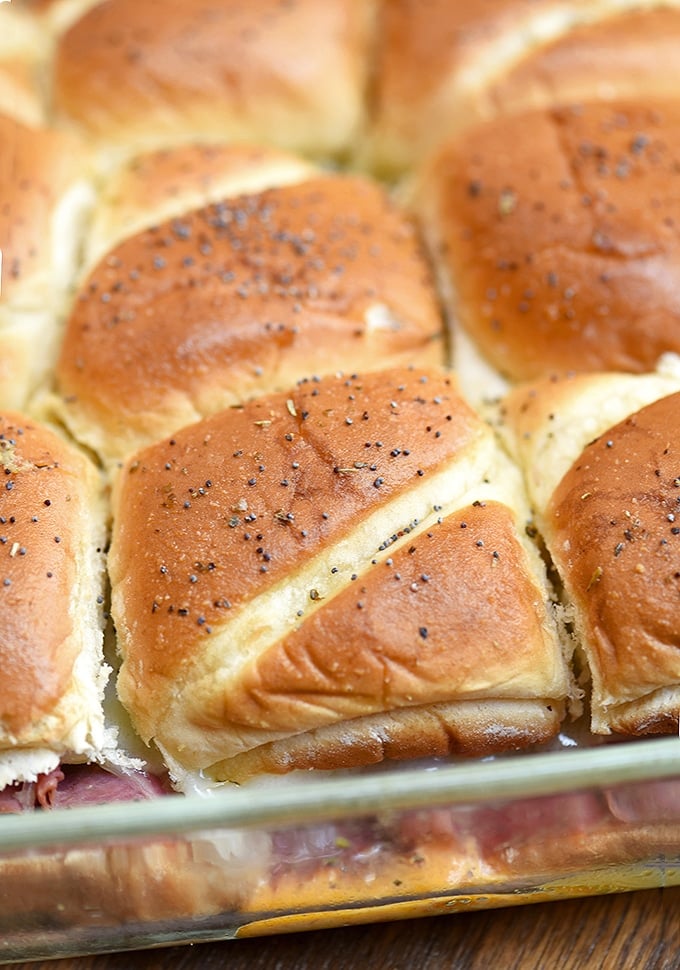 The buns for these pastrami sliders bake up golden and delicious.