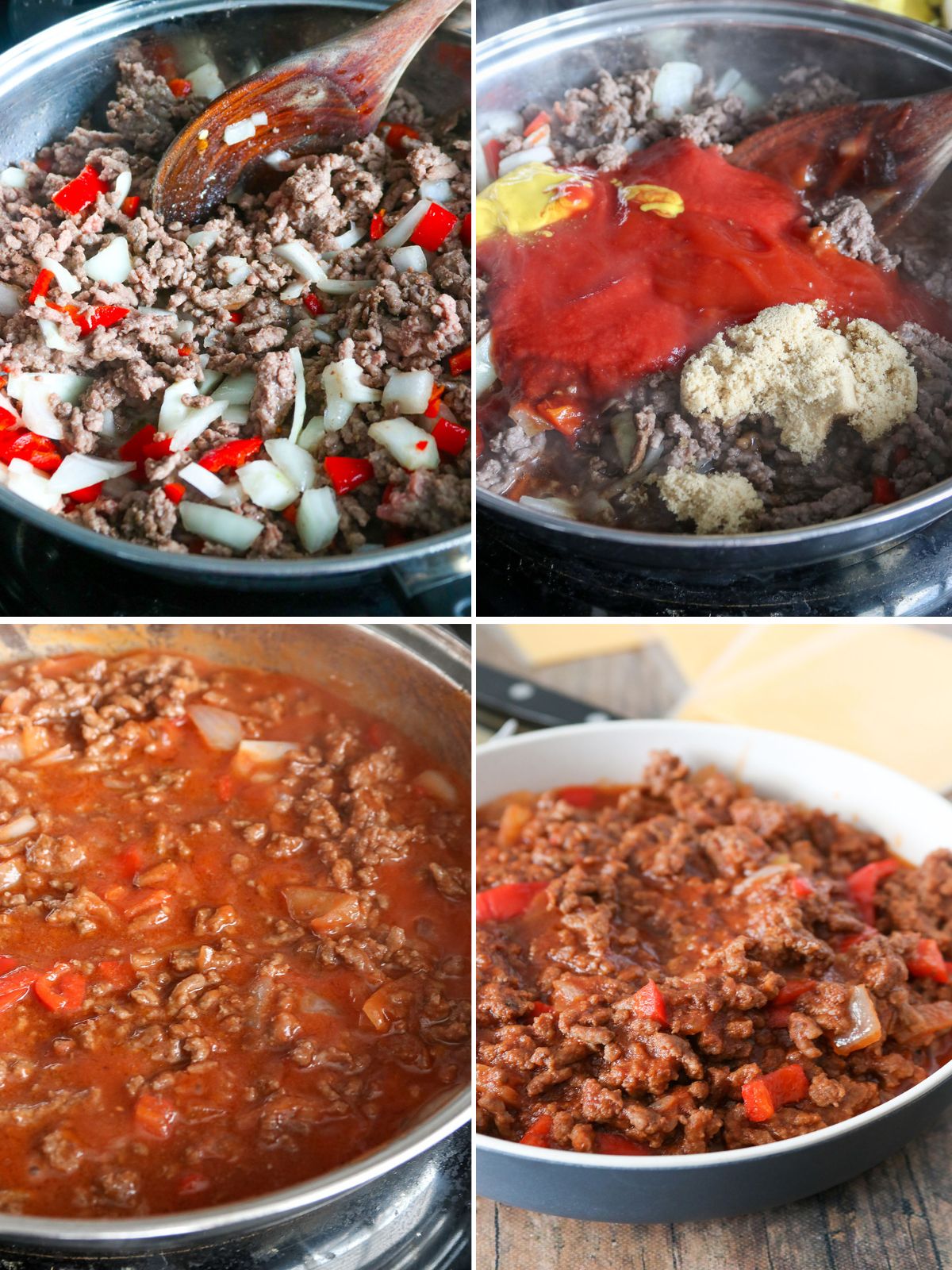 cooking sloppy joe filling mixture in a pan