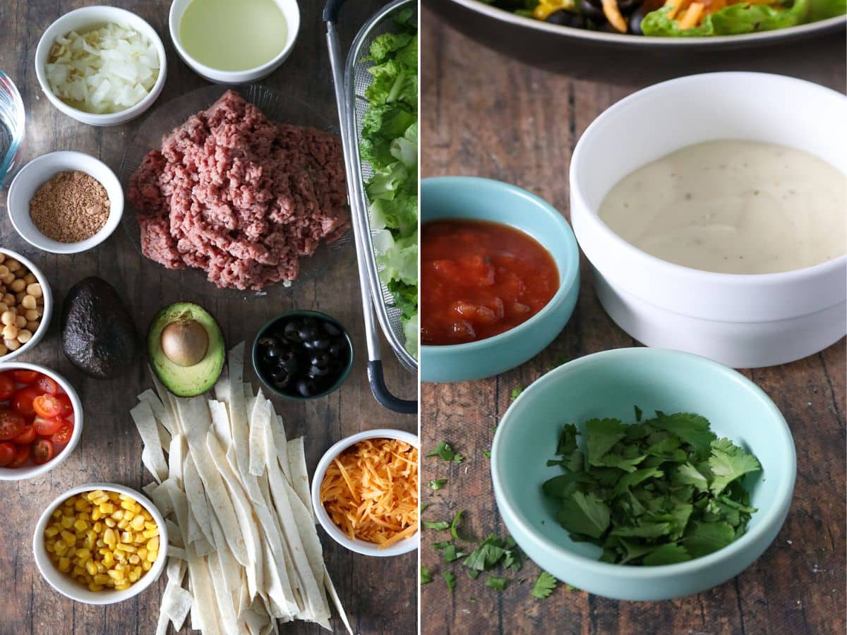 ingredients for taco salad and dressing.