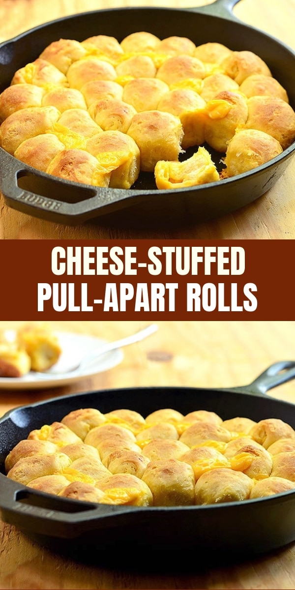 cheesy pull-apart bread baked in cast iron skillet