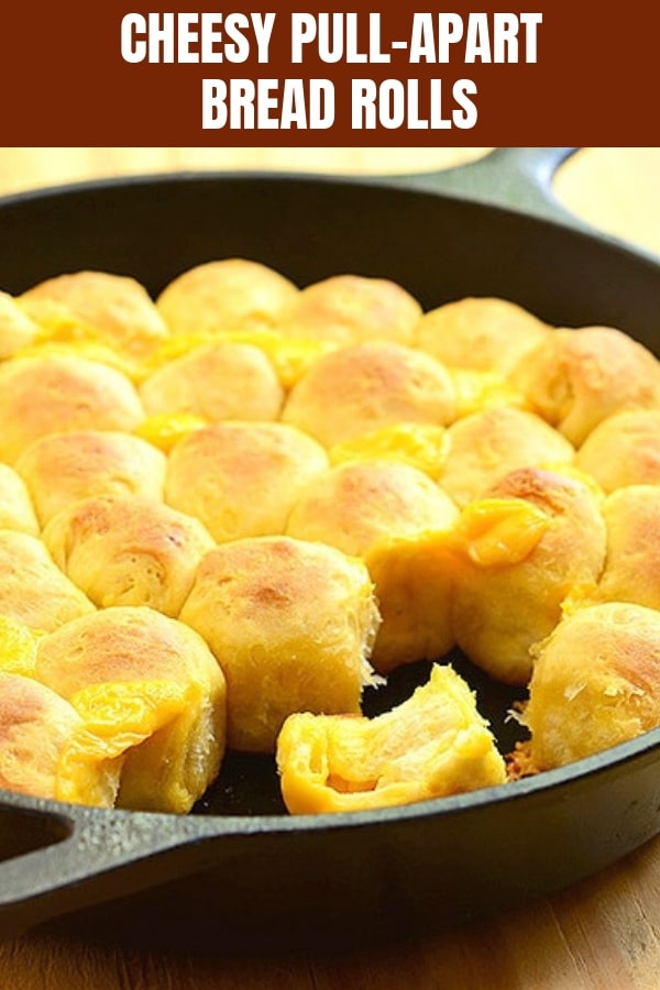 Cheese-stuffed Pull Apart bread in a cast iron skillet