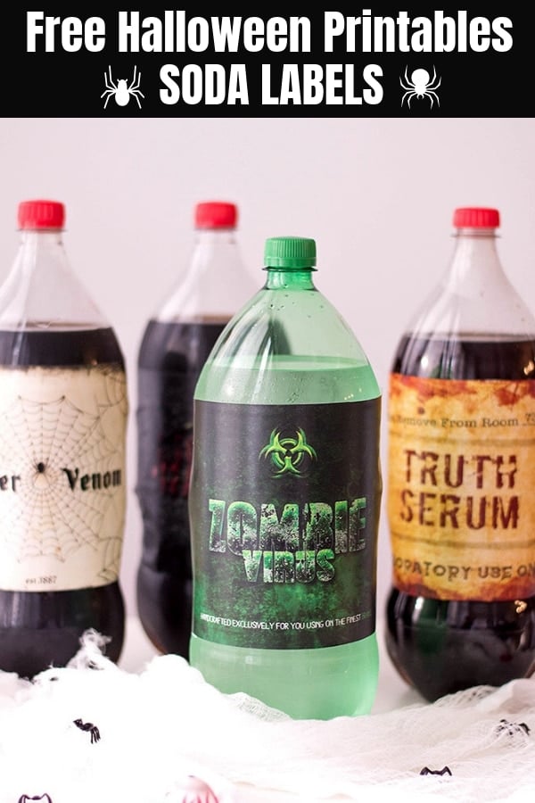 Halloween Soda Labels  on assorted 2-liter soda bottles