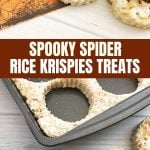 Spooky Spider Rice Krispies Treats on a white boardSpooky Spider Rice Krispies Treats on a white board