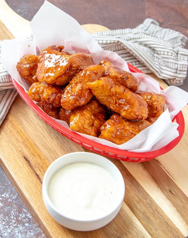 Honey chipotle boneless wings are the perfect food for a game day get-together. 