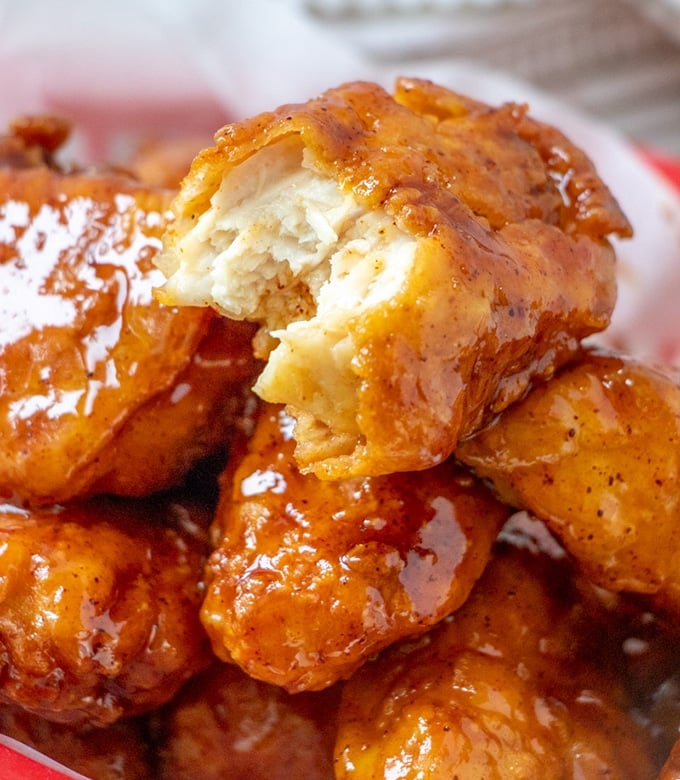 Honey Chipotle Boneless Wings in a red basket