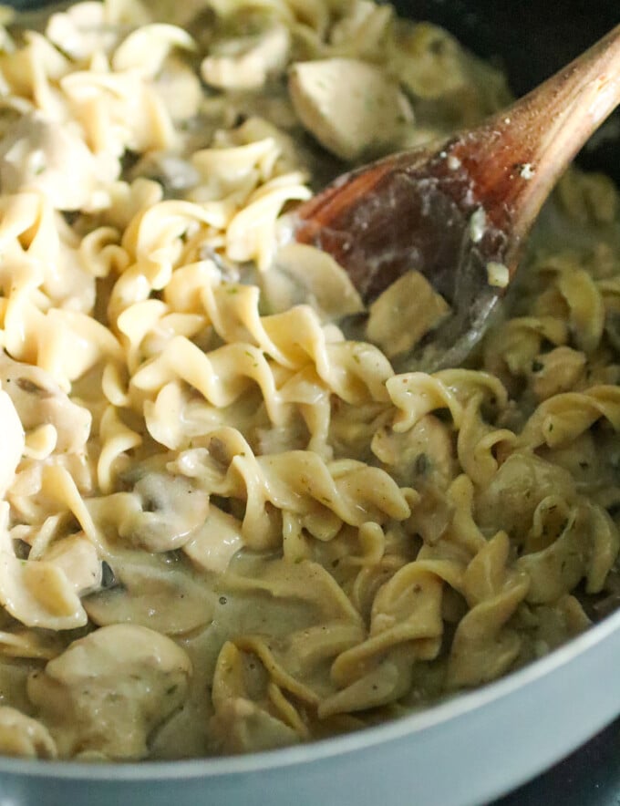 Chicken Stroganoff in a pan