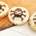 Spooky Spider Rice Krispies Treats on a white board