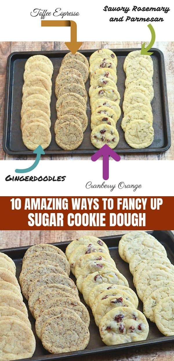 4 types of cookies made with refrigerated sugar cookie dough on a baking sheet