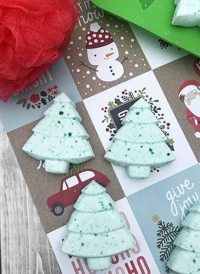 DIY holiday bath bombs in a christmas tree shape