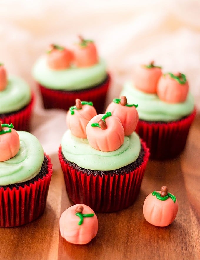 pumpkin patch decorated chocolate cupcakes