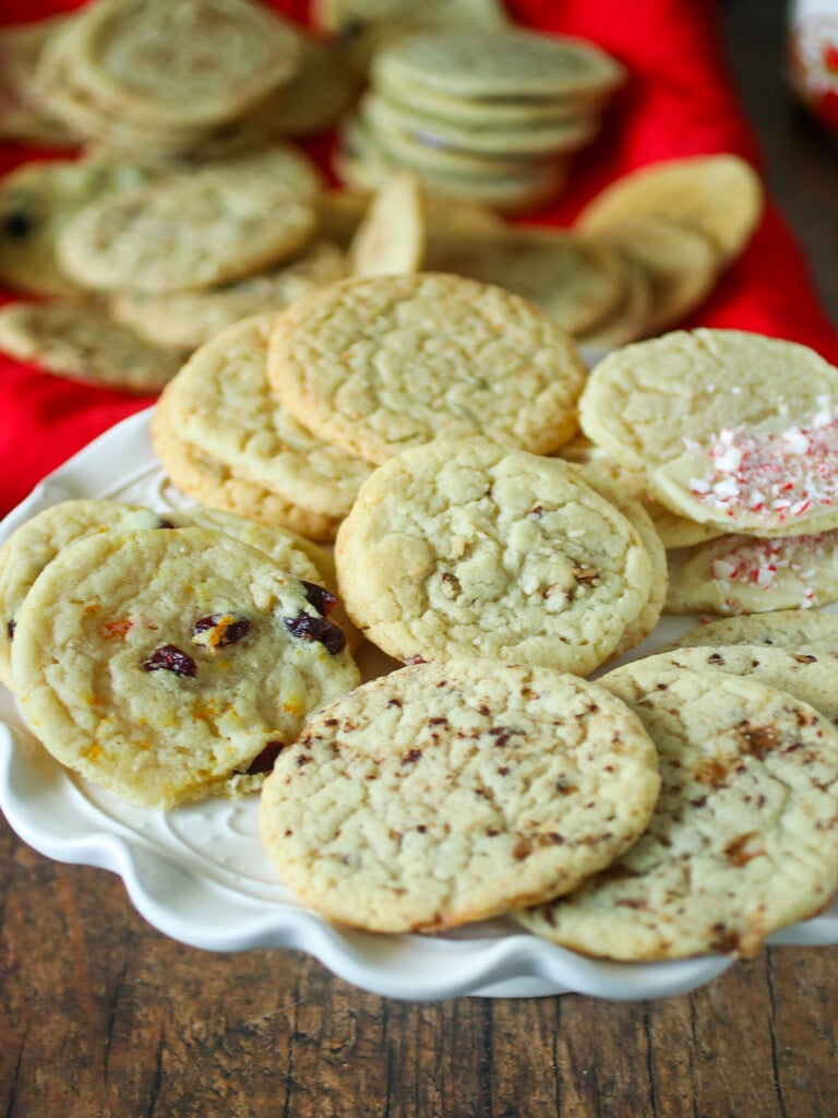different cookie flavors made with refrigerated dough on a white plate