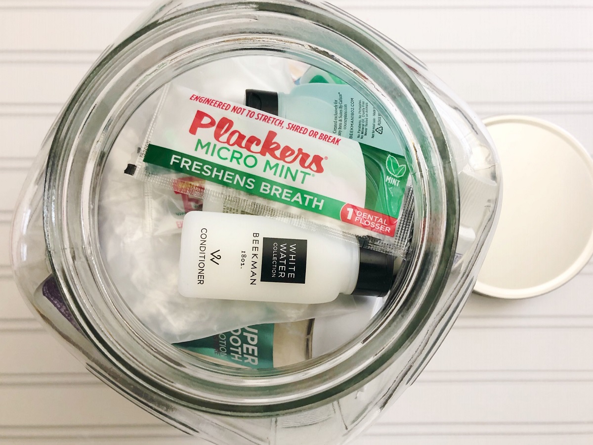 toiletries in glass container