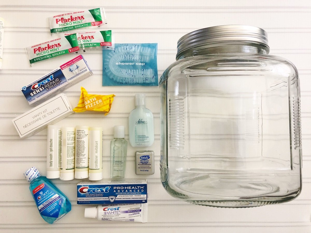 glass jar, toiletries