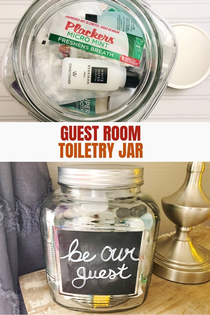 large glass jar filled with amenities