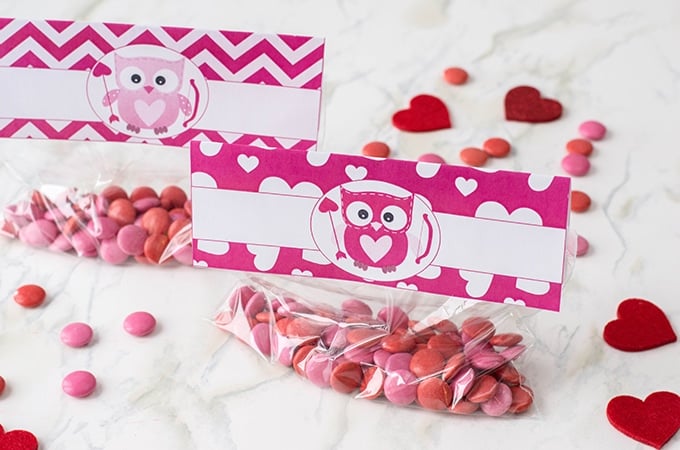 filled treat bags with Valentine's Day toppers