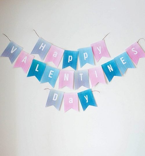 wall decorated with Valentine's Day garland
