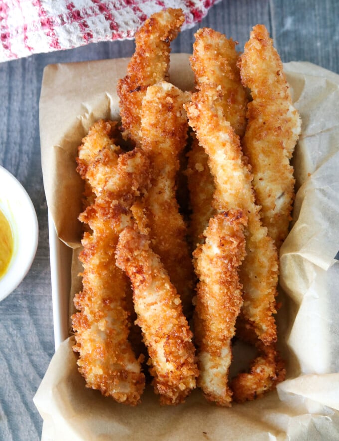 Crispy Chicken Fries in lined basket